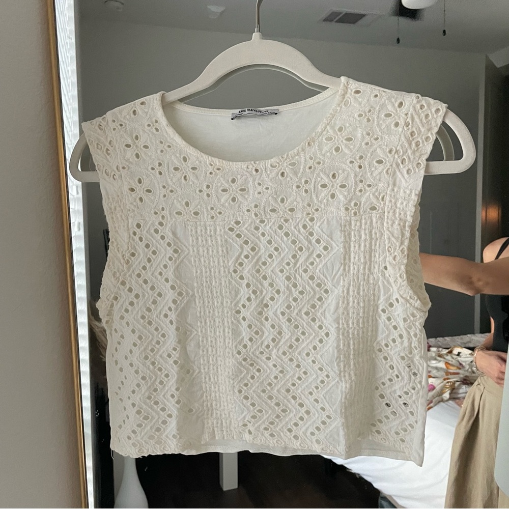 Zara White Eyelet Crochet Top